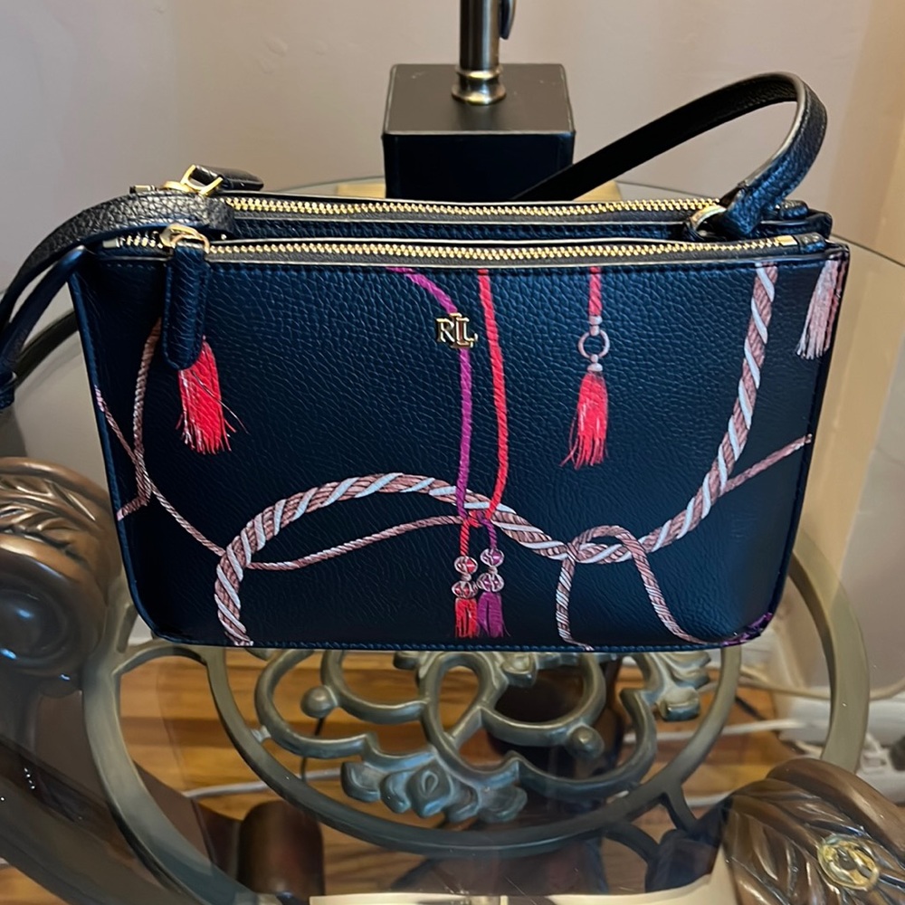 Lauren Ralph Lauren Faux Saffiano Leather Tassle Crossbody